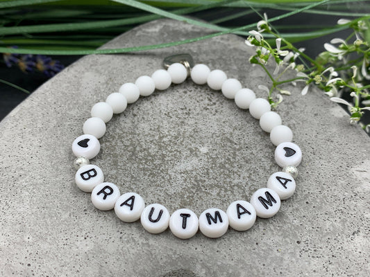 Armband Brautmama Weiß Perlen Acryl 6 mm - Geschenk Brautmutter JGA Team Braut Andenken an Hochzeit - viele Farben