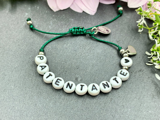 Armband Makramee Patentante Dunkelgrün Perlen Edelstahl - Geschenk Patenschaft Andenken Taufgeschenk Pate - viele Farben personalisierbar