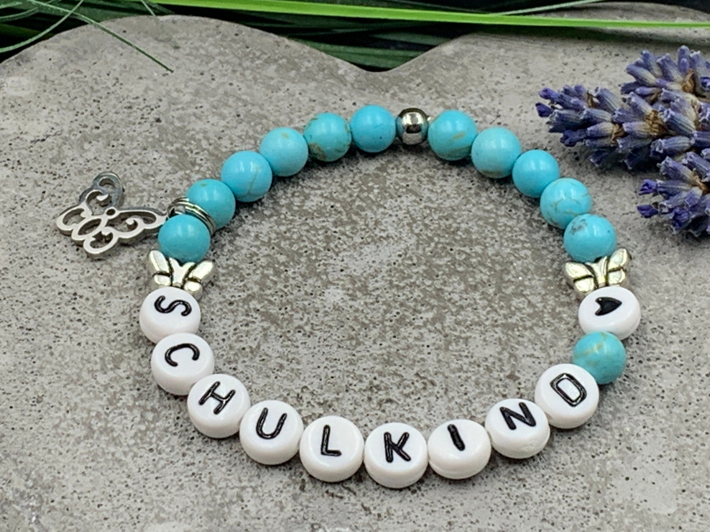 Armband Schulkind Türkis - Glücksbringer Perlenarmband erster Schultag Geschenk Einschulung - Edelstein wählbar - personalisierbar