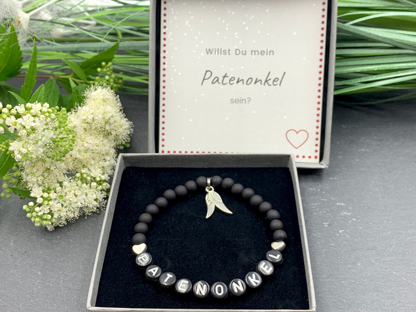 Armband Patenonkel Schwarz - Geschenk Taufpate Frage Patenschaft Erinnerungsarmband Taufe - Willst du mein Patenonkel sein - viele Farben
