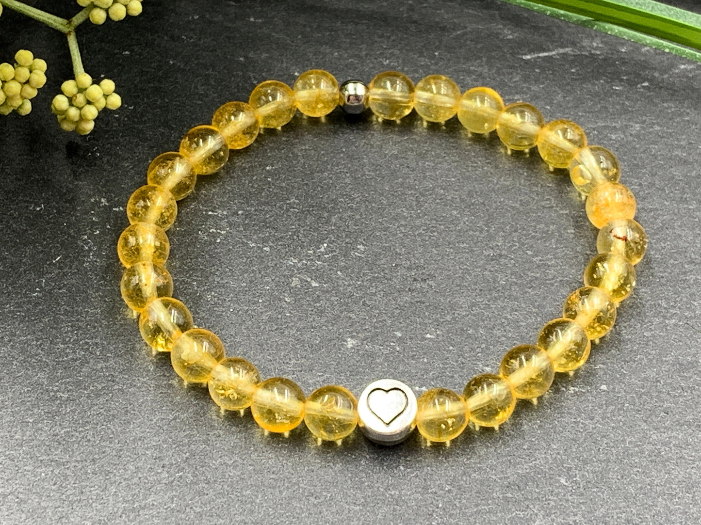 Armband Citrin echter Naturstein mit Herz DQ - Silber Gold Roségold Gunmetal - spirituelles Armband - Geschenk Liebe Glück Freundin