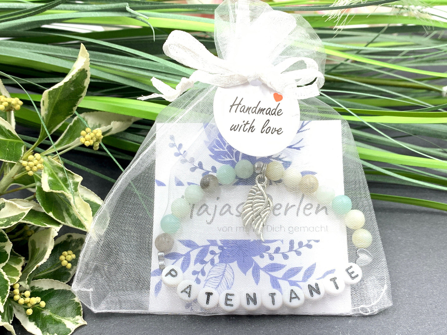 Armband Patentante Amazonit - Geschenk für Patin und Taufe Taufgeschenk Erinnerungsarmband Frage Patenschaft - viele Personalisierungen