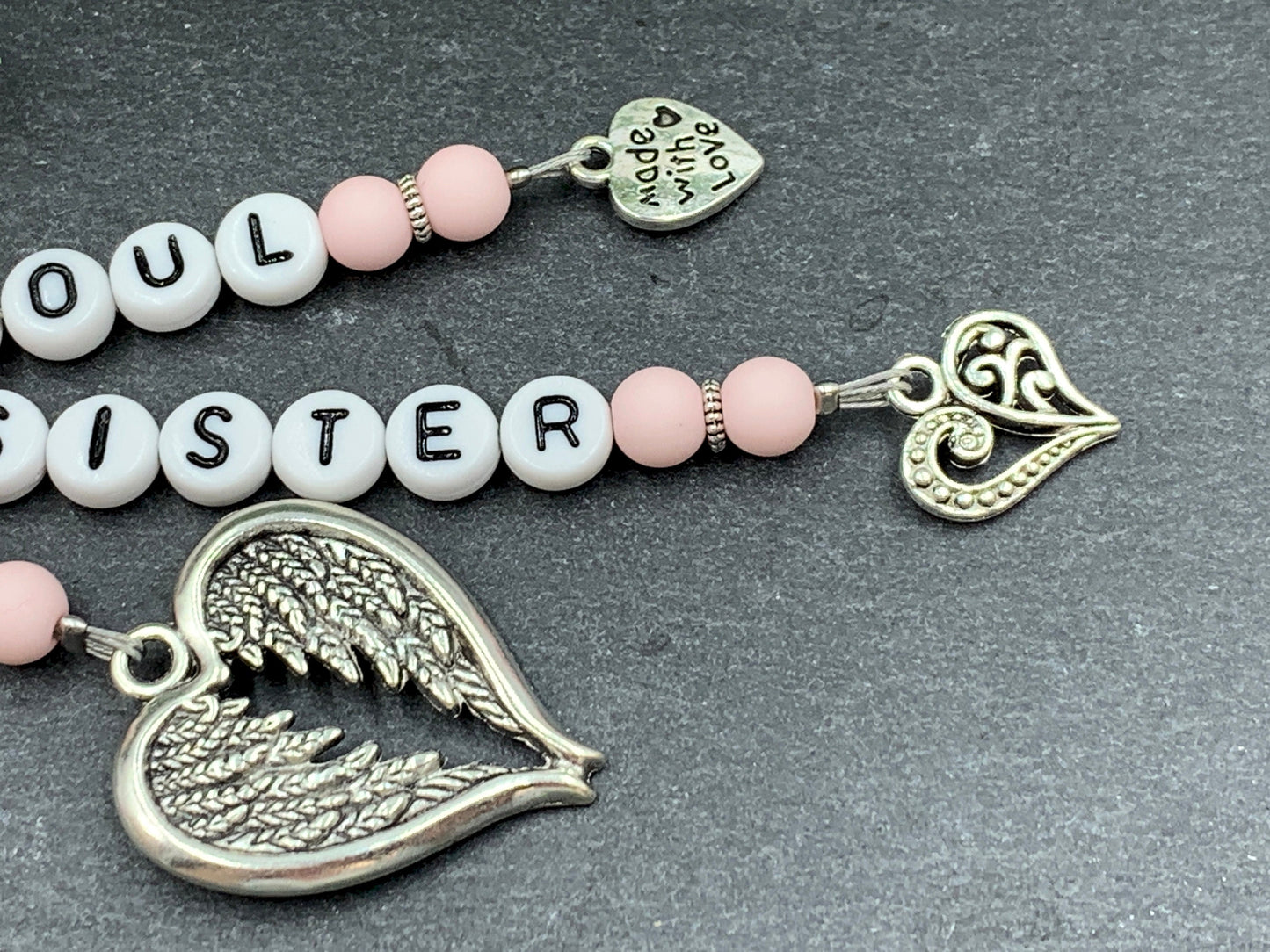 Schlüsselanhänger Soulsister Rosa Acryl Perlen Zartrosa - Geschenk Liebe Lieblingsmensch Freundschaft - anpassbar - echte Edelsteine möglich