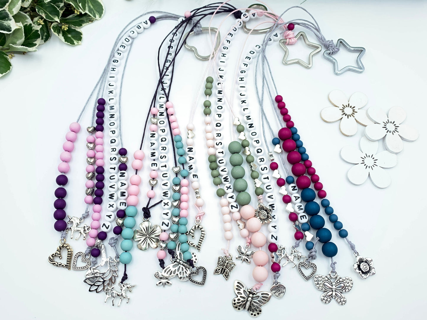 Rechenkette Mädchen Zählkette Hellblau Violett mit Name wahlweise ABC - Geschenk Einschulung erster Schultag - Rechenhilfe 20 Grundschule