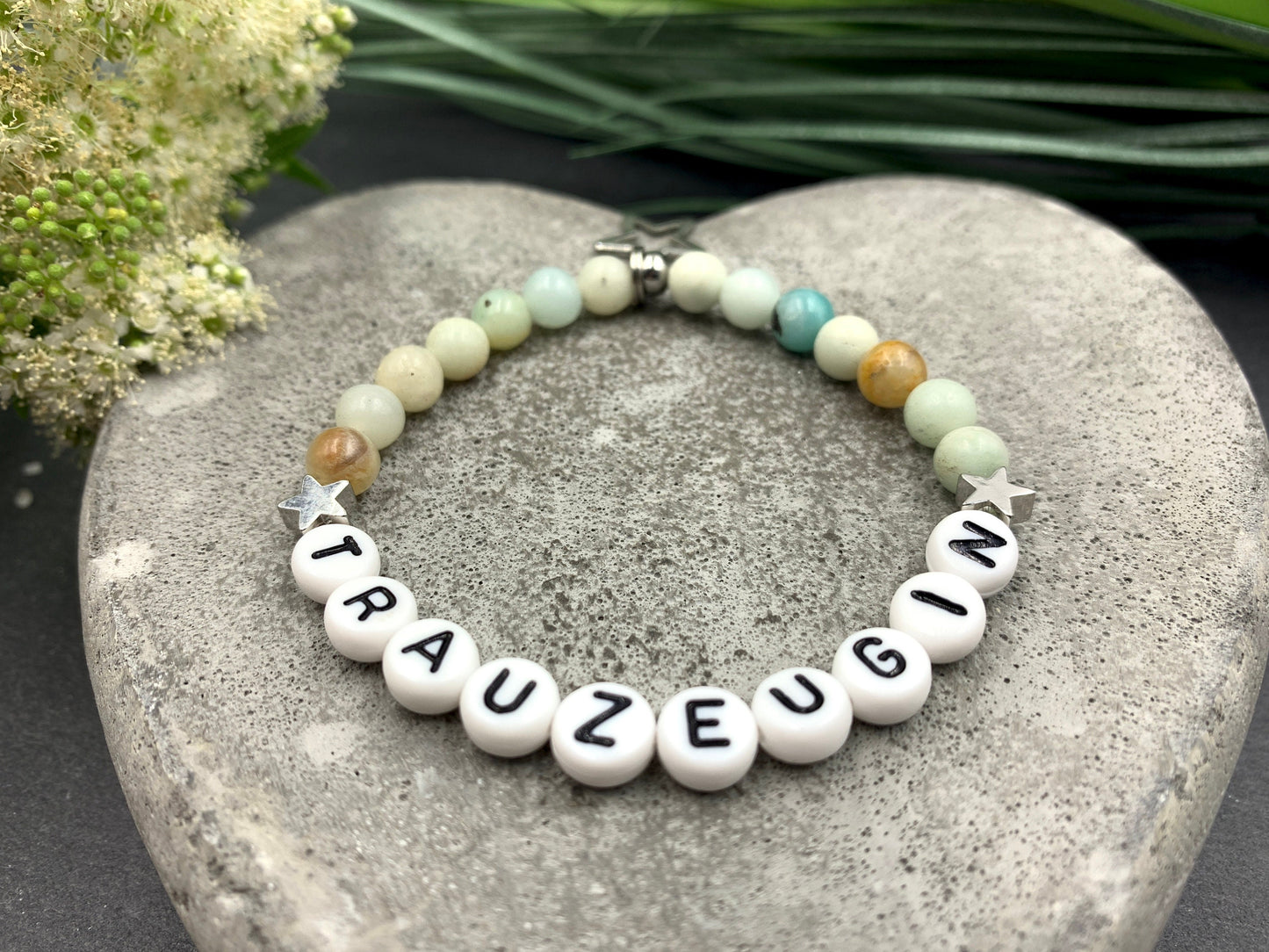 Armband Amazonit Trauzeugin Sterne echt Platiniert - Geschenk Brautjungfer Team Braut JGA heiraten - viele Edelsteine personalisierbar