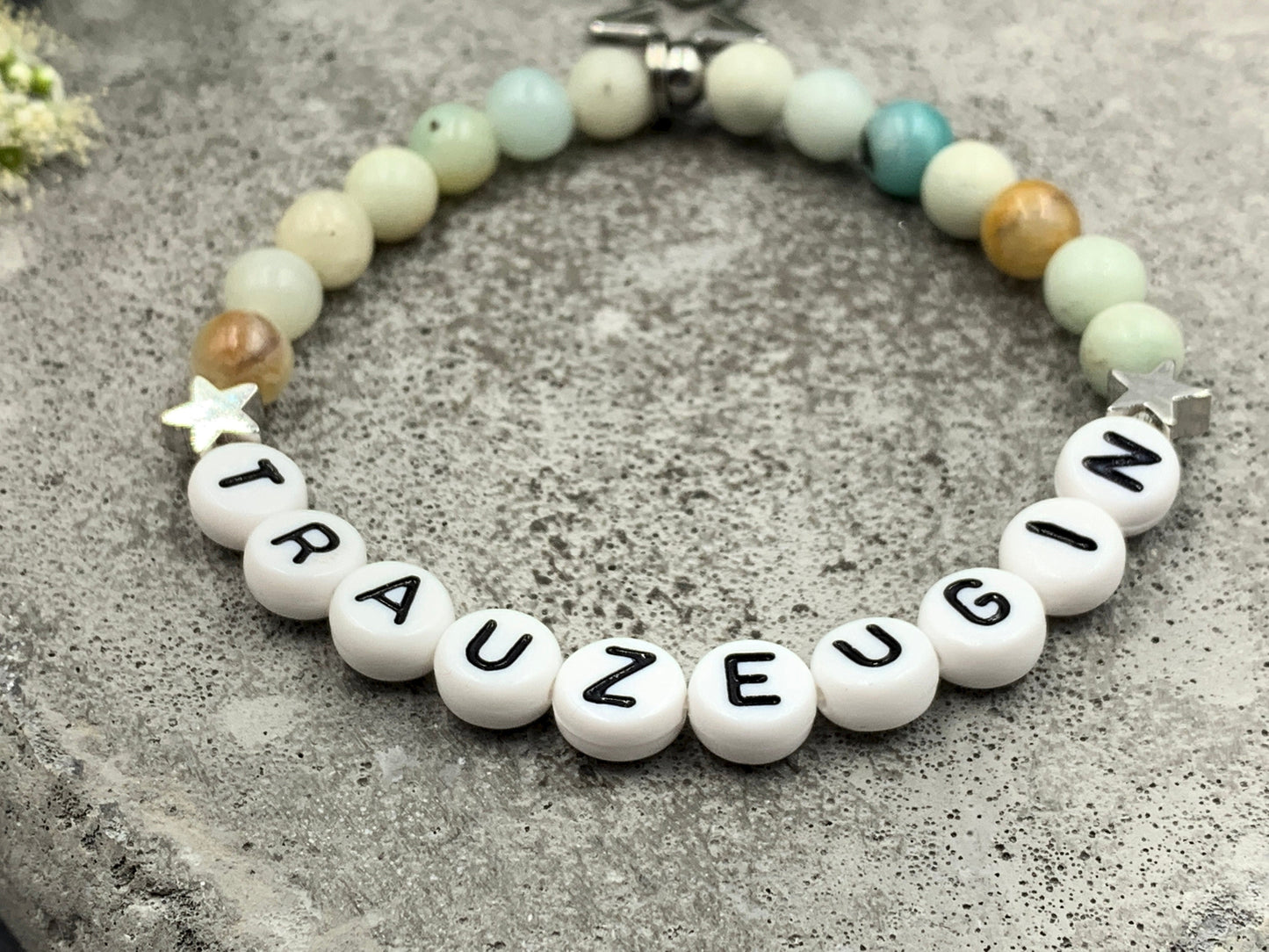 Armband Amazonit Trauzeugin Sterne echt Platiniert - Geschenk Brautjungfer Team Braut JGA heiraten - viele Edelsteine personalisierbar