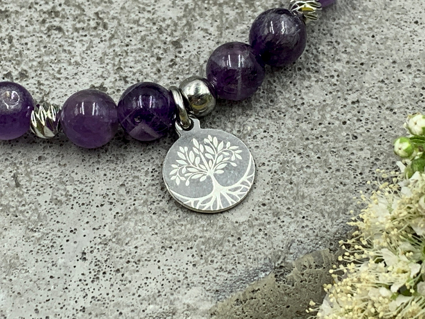 Armband Amethyst Patentante Herz platiniert - Geschenk für Patenschaft Taufe - Willst du meine Patin sein - Wunschedelstein personalisierbar