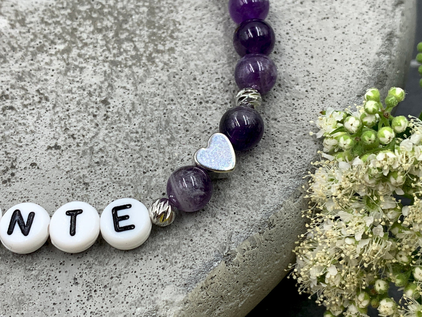 Armband Amethyst Patentante Herz platiniert - Geschenk für Patenschaft Taufe - Willst du meine Patin sein - Wunschedelstein personalisierbar