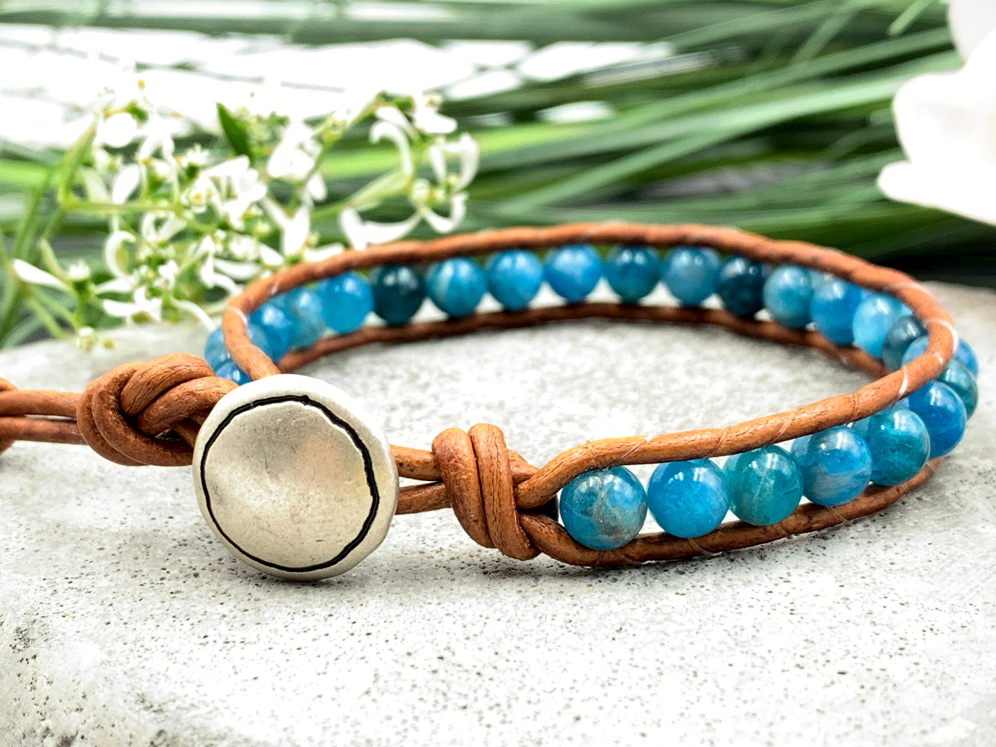 Wickelarmband Apatit echt mit Leder - gewickeltes Perlenarmband - Geschenk beste Freundin Lieblingsmnsch - Wunschedelstein