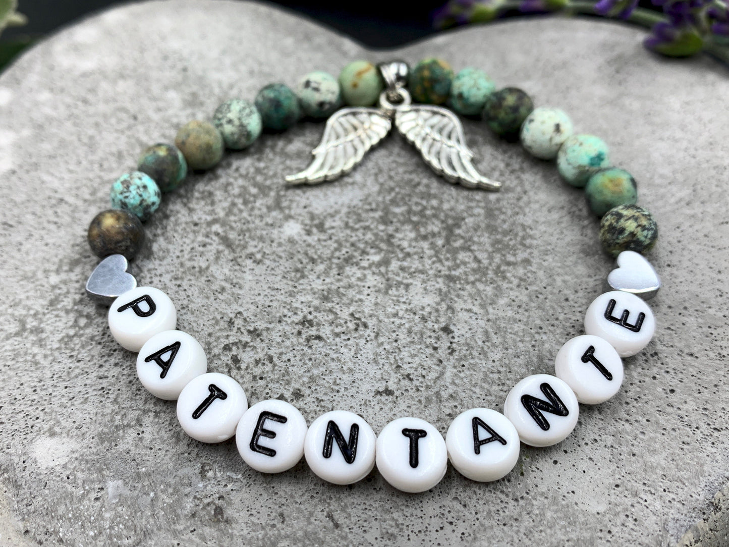 Armband Patentante Amazonit - Geschenk für Patin und Taufe Taufgeschenk Erinnerungsarmband Frage Patenschaft - viele Personalisierungen