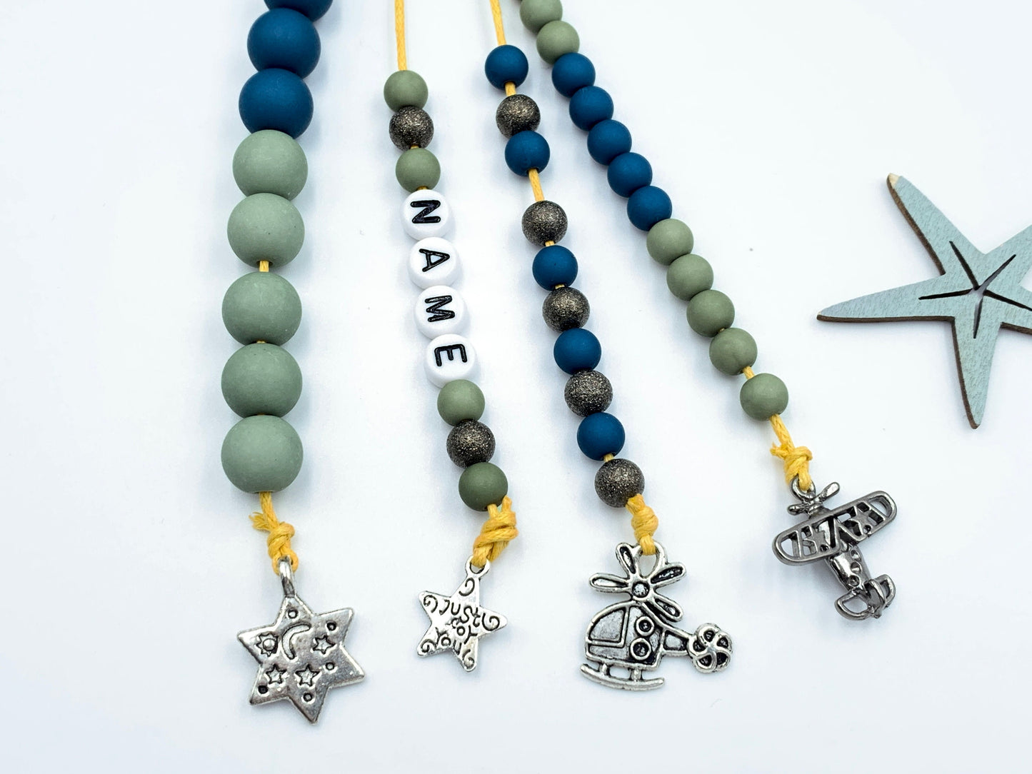 Rechenkette Junge Zählkette Blau Oliv Namemit Name wahlweise ABC - Geschenk Einschulung erster Schultag - Rechenhilfe bis 20 Grundschule