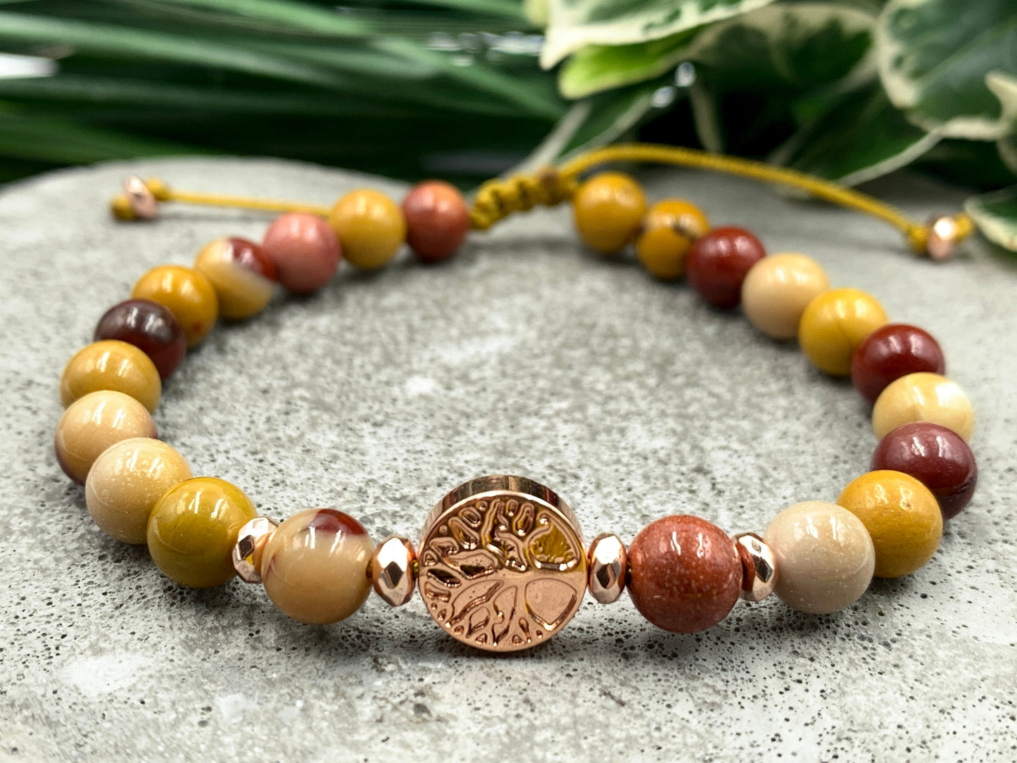 Perlenarmband Mookait Makramee Lebensbaum Hämatit Roségold - Gunmetal Dunkelsilber Silber - spirituelles Armband Wachstum Ganzheit Erdung