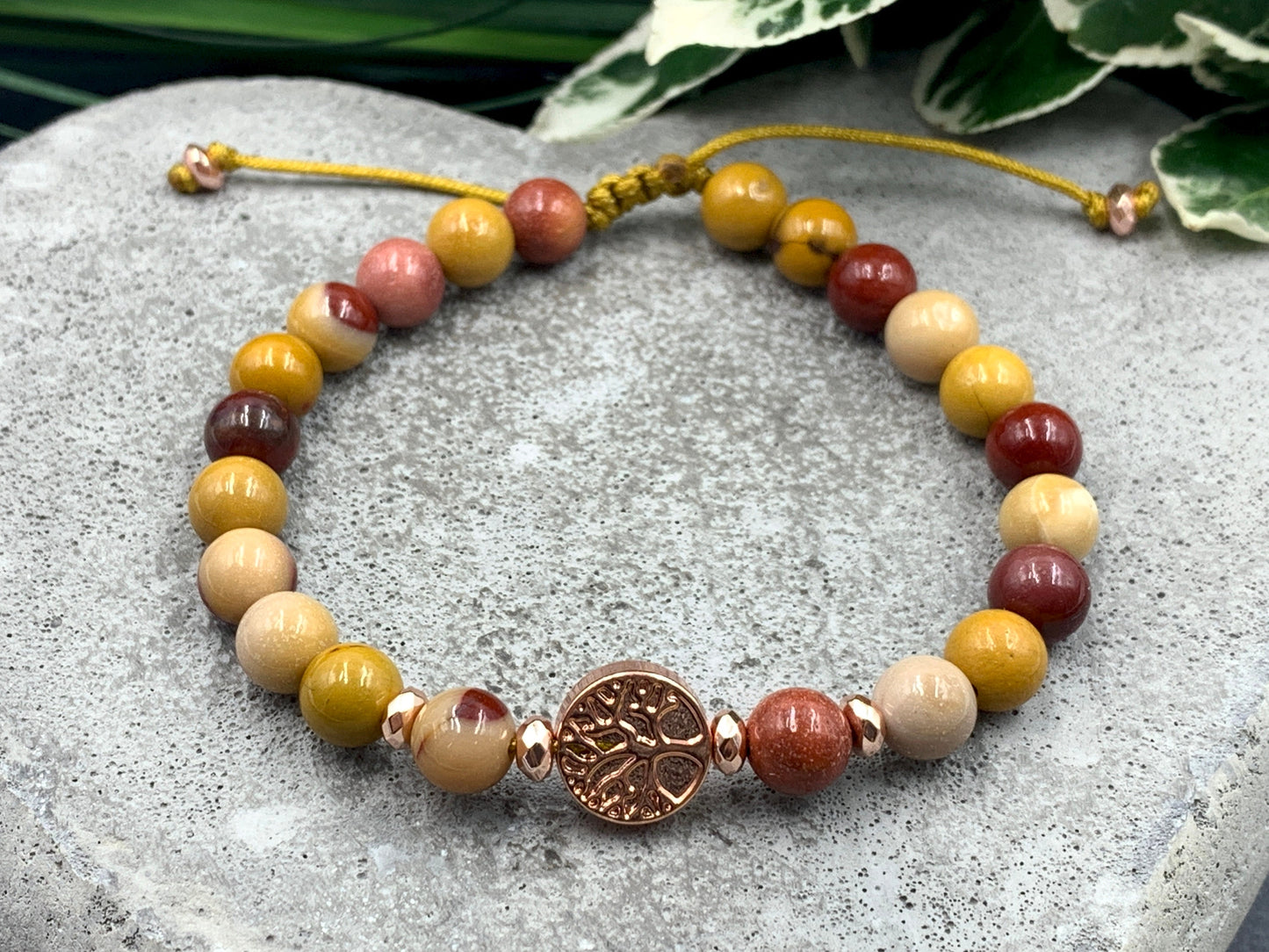 Perlenarmband Mookait Makramee Lebensbaum Hämatit Roségold - Gunmetal Dunkelsilber Silber - spirituelles Armband Wachstum Ganzheit Erdung