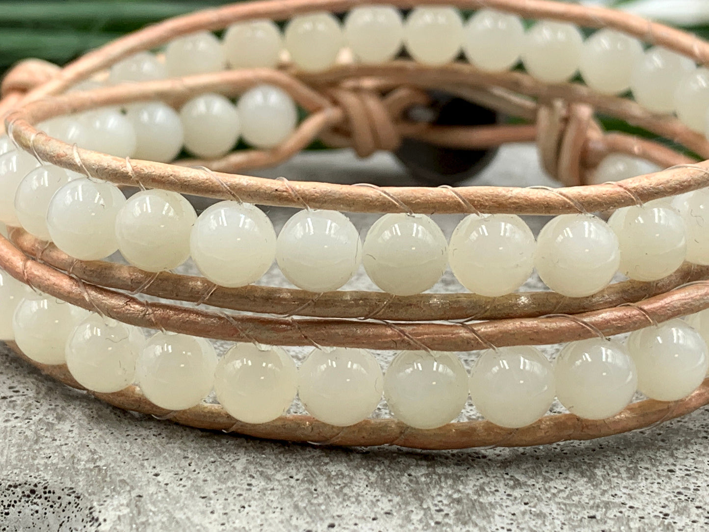Wickelarmband Mondstein echter Naturstein mit Leder - Perlenarmband gewickelt - Geschenk Geburtstag  Lieblingsmensch - Edelstein wählbar