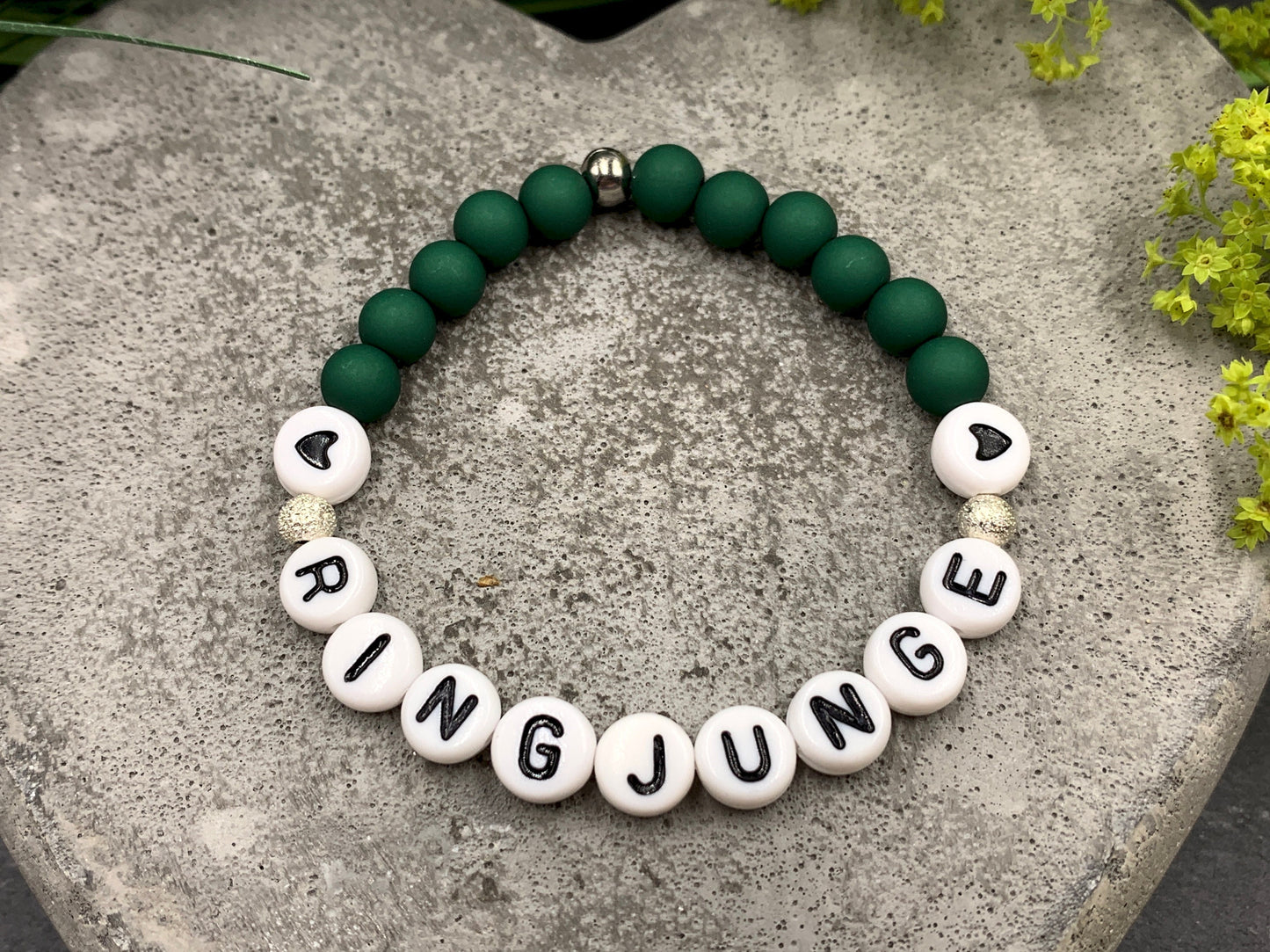 Armband Ringjunge Acryl Dunkelgrün - Perlen 6 mm - Geschenk Ringkind Ringmädchen- rund um Hochzeit - viele Farben - alle Größen - handmade