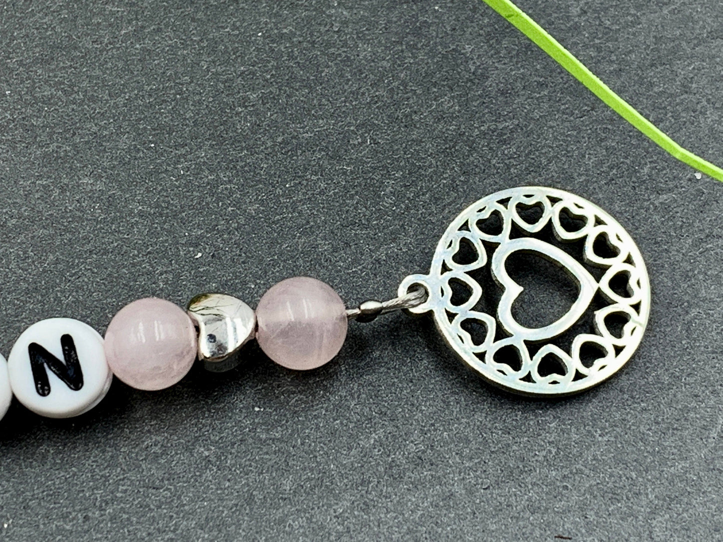 Schlüsselanhänger Trauzeugin Rosenquarz echt - Herzen Platiniert  - Geschenk Brautjungfer Team Braut - Edelstein wählbar - personalisierbar