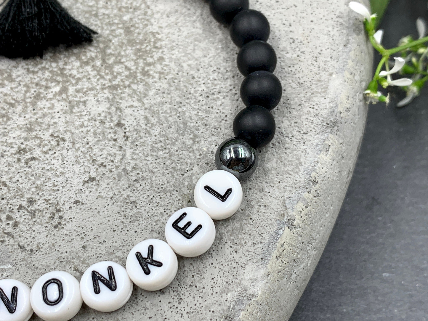 Armband Patenonkel schwarzer Achat - Perlenarmband Frage Patenschaft Andenken Taufe - viele Edelsteine - personalisierbar