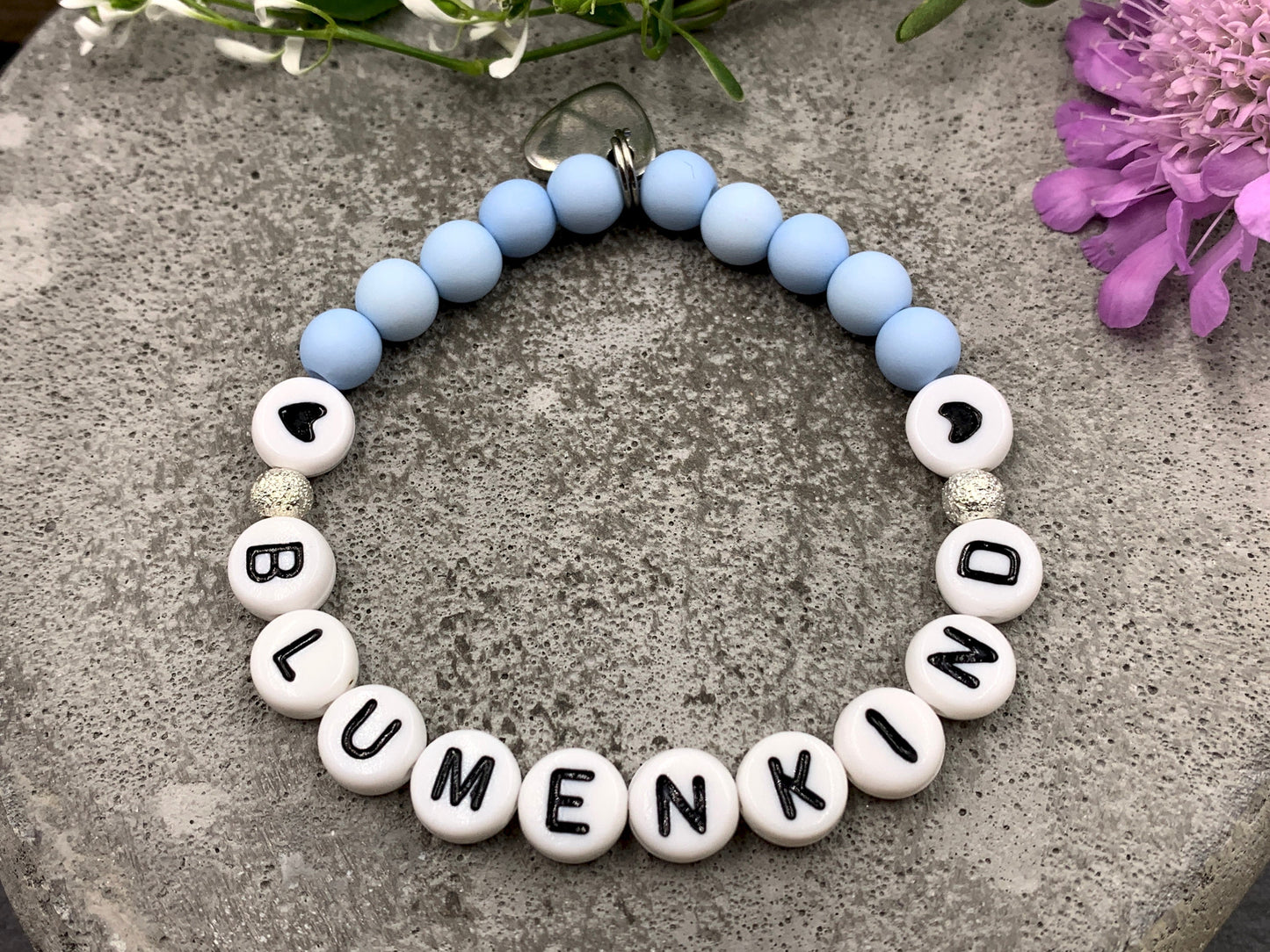 Perlenarmband Blumenkind Blau - Perlen Acryl 6 mm - Geschenk Blumenmädchen Blumenjunge - Kinder und Hochzeit- Wunschfarbe - personalisierbar