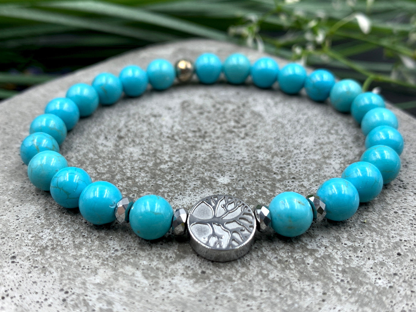 Armband Lebensbaum Türkis Hämatit - Geburtsstein Dezember - Perlen 6 mm - Rosenquarz Amazonit Granat uvm. - Geschenk Liebe Mama Geburtstag
