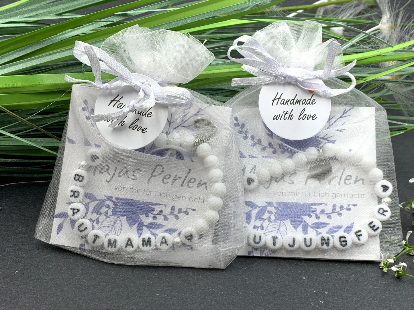 Armband Brautmama Weiß Perlen Acryl 6 mm - Geschenk Brautmutter JGA Team Braut Andenken an Hochzeit - viele Farben