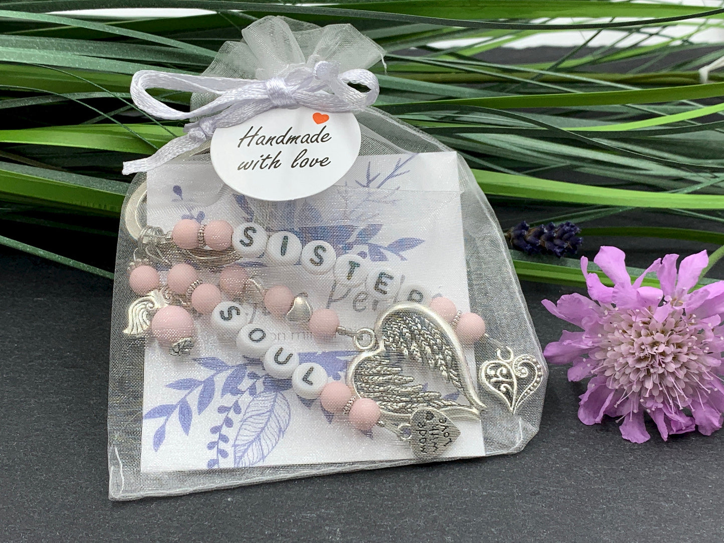 Schlüsselanhänger Soulsister Rosa Acryl Perlen Zartrosa - Geschenk Liebe Lieblingsmensch Freundschaft - anpassbar - echte Edelsteine möglich