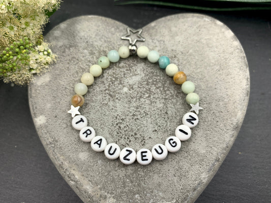 Armband Amazonit Trauzeugin Sterne echt Platiniert - Geschenk Brautjungfer Team Braut JGA heiraten - viele Edelsteine personalisierbar