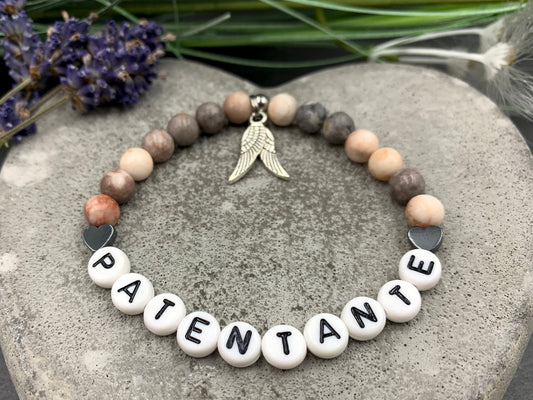 Armband Patentante Zebra Jaspis - Geschenk Patenschaft Andenken Taufe Erinnerungsarmband Taufe  - Wunschedelstein - personalisiertbar