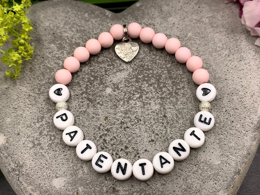 Armband Patentante Zartrosa Acrylperlen 6 mm - Geschenk Erinnerung Patenschaft und Taufe Taufgeschenk - viele Farben - Frage Patenschaft