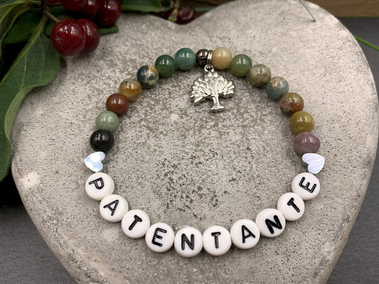 Armband Patentante Indischer Achat - Geschenk für Patin Patenschaft Taufgeschenk Andenken an Taufe - viele Edelsteine personalisierbar