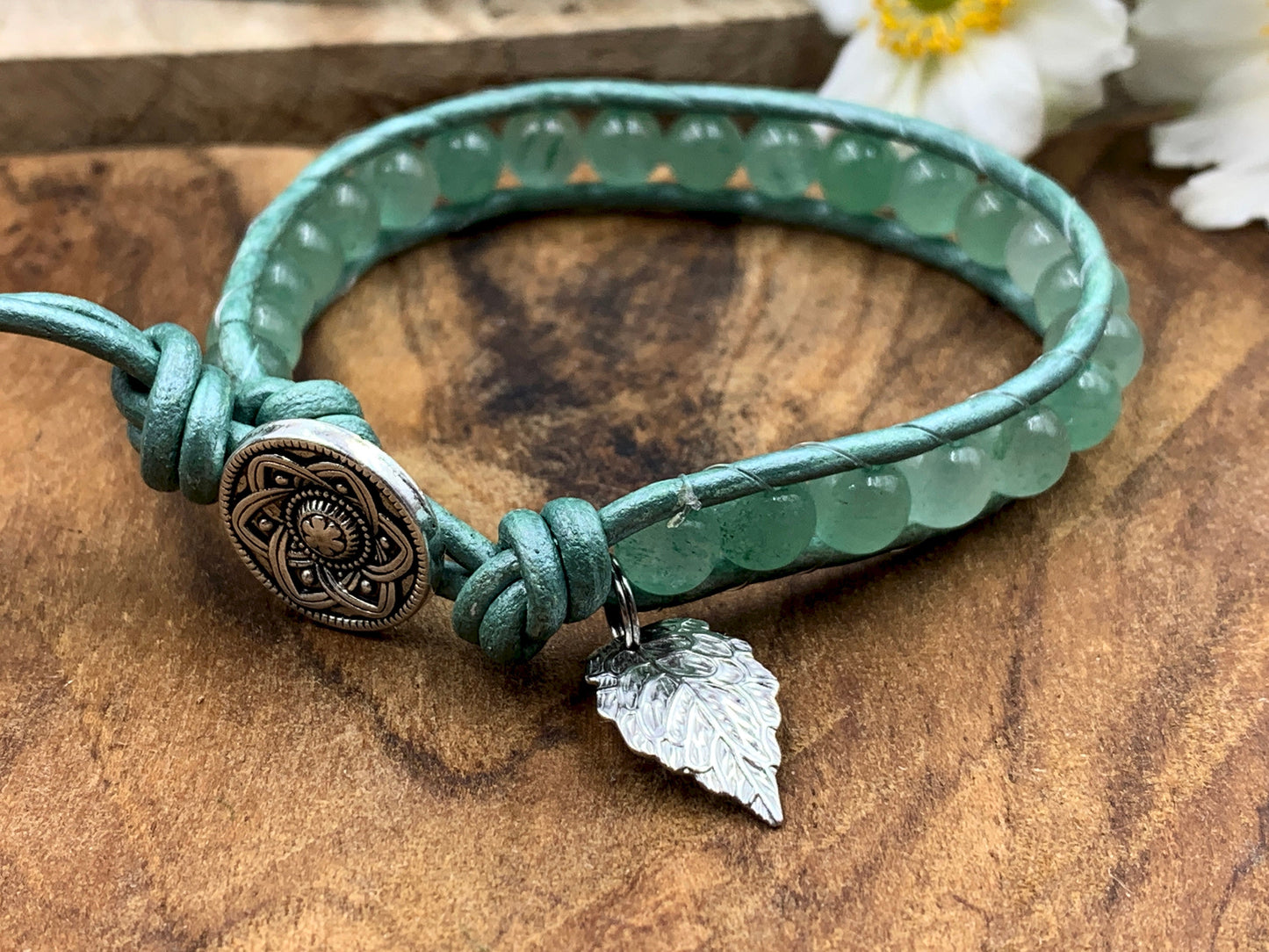 Wickelarmband Aventurin echt mit Leder - Perlenarmband gewickelt Bohostil - Geschenk beste Freundin Lieblingsmensch - Edelstein wählbar