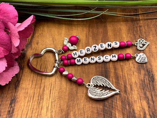 Schlüsselanhänger Herzensmensch - Perlen Acryl Beere - Geschenk Liebe Lieblingsmensch Freundschaft - personalisierbar - Edelsteine möglich