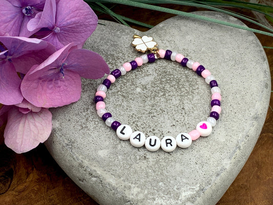 Armband Name Rocailles Glasperlen - Geschenk mit Namen Perlen  Namensarmband Lieblingsmensch Kinderarmband Namensarmband - viele Farben