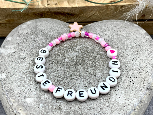 Namensarmband Rocailles Beste Freundin - Rosa Weiß Pink - Mädchenarmband Freundschaft Kinder - Perlenarmband mit Namen - Farben wählbar