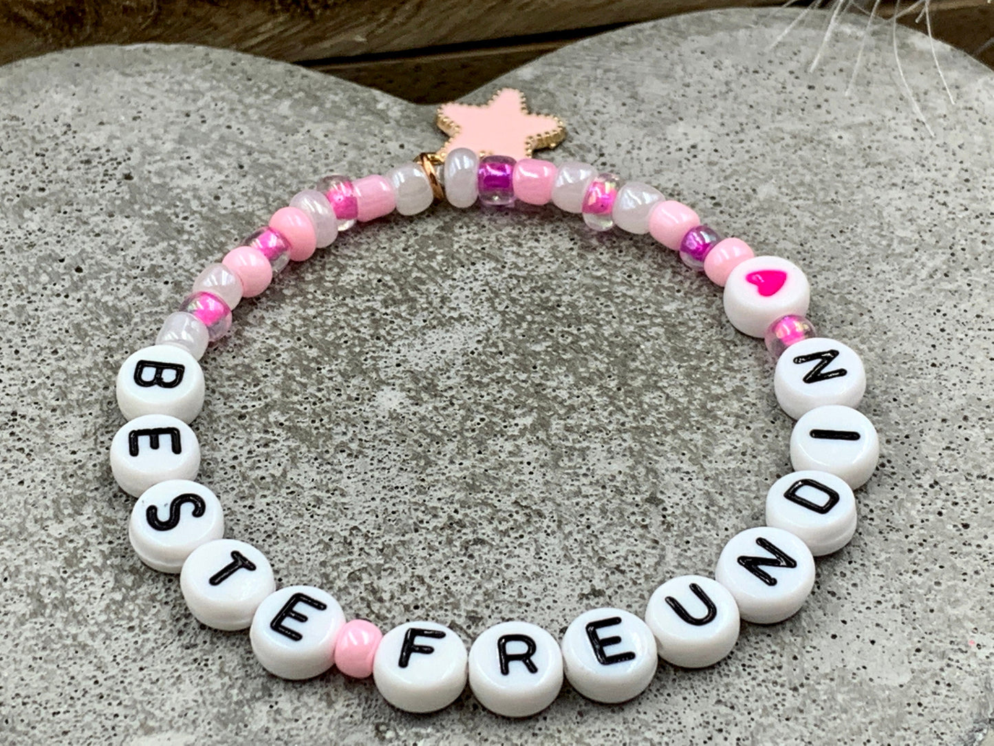 Namensarmband Rocailles Beste Freundin - Rosa Weiß Pink - Mädchenarmband Freundschaft Kinder - Perlenarmband mit Namen - Farben wählbar