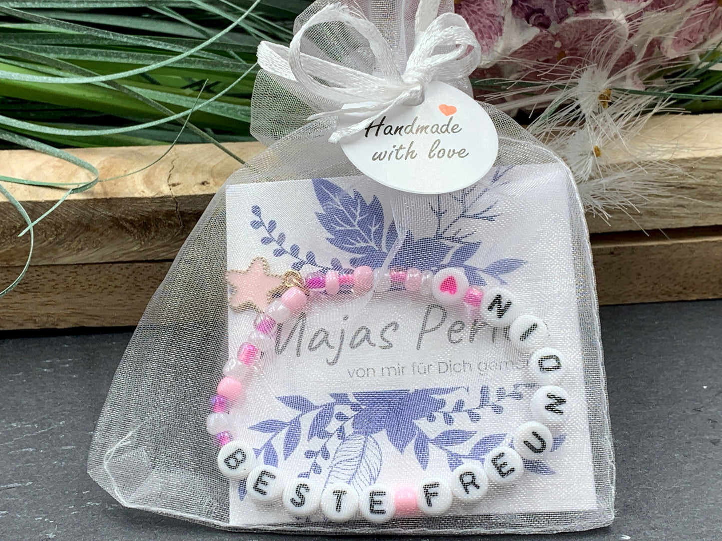Namensarmband Rocailles Beste Freundin - Rosa Weiß Pink - Mädchenarmband Freundschaft Kinder - Perlenarmband mit Namen - Farben wählbar