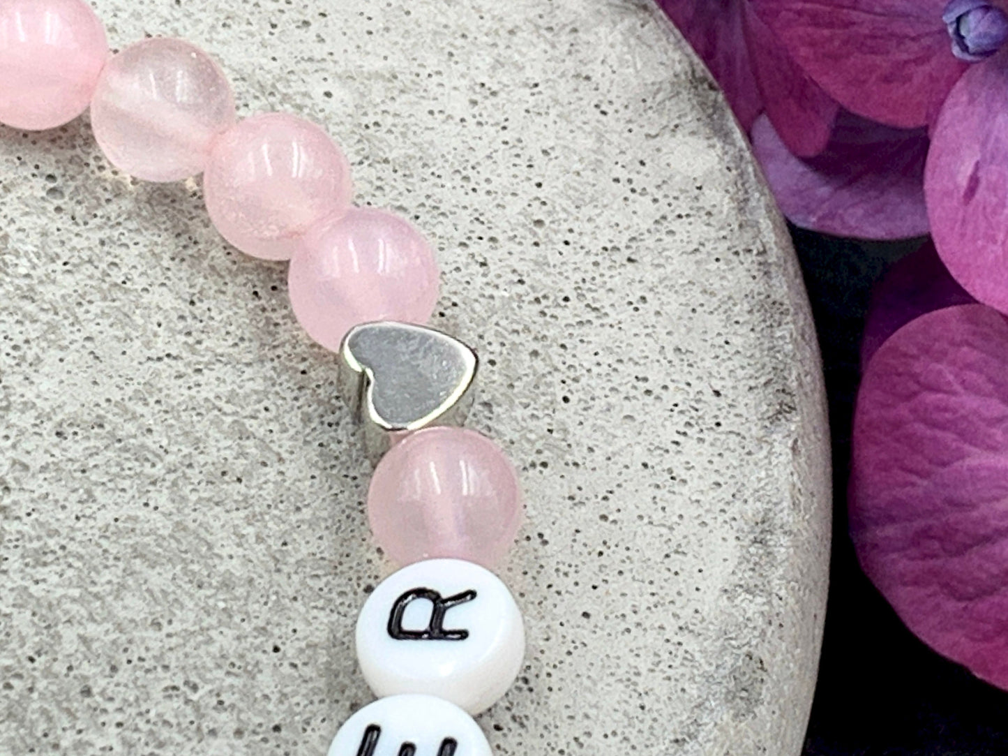 Armband Bräutigammutter Rosenquarz - Herz Platiniert - Perlenarmband für Mutter des Bräutigam Brautmama Hochzeit - personalisierbar