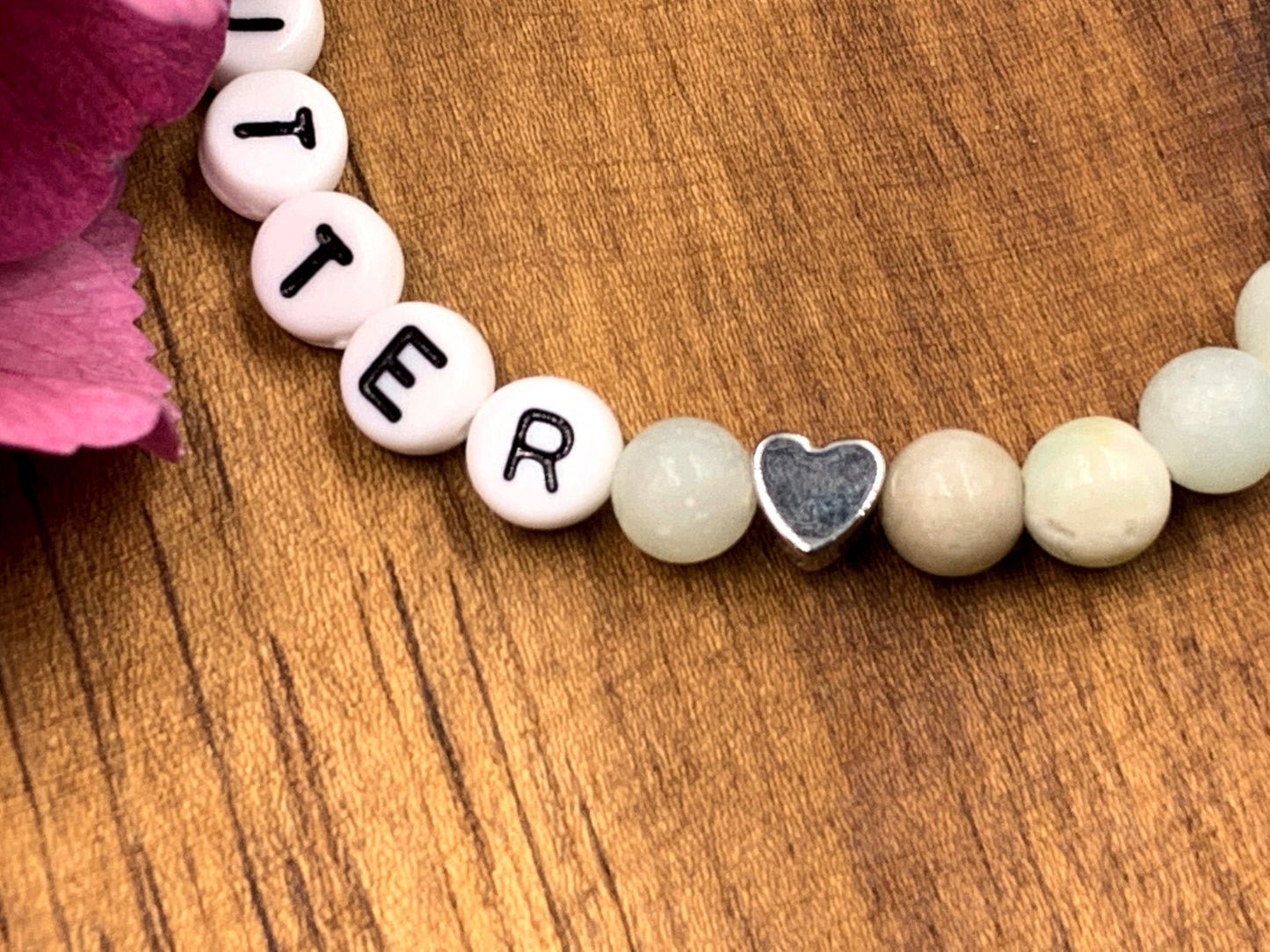 Armband Brautmutter Amazonit Herz platiniert - Perlenarmband Bräutigammama Brautmama Hochzeit - personalisierbar Edelstein wählbar