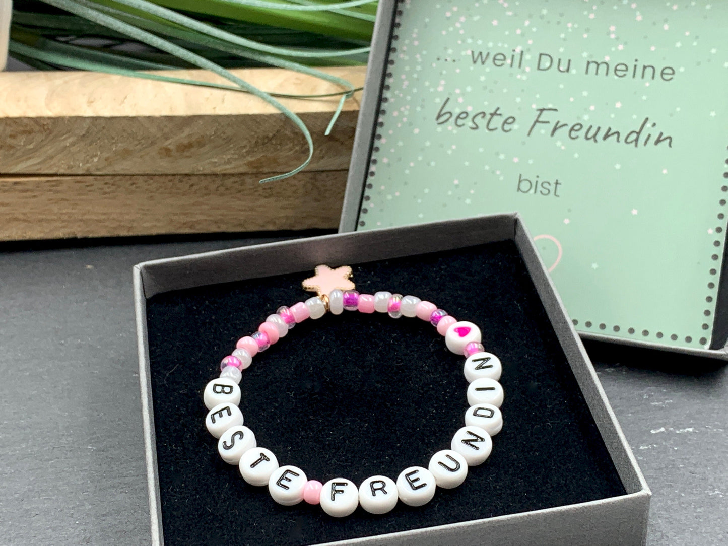Namensarmband Rocailles Beste Freundin - Rosa Weiß Pink - Mädchenarmband Freundschaft Kinder - Perlenarmband mit Namen - Farben wählbar
