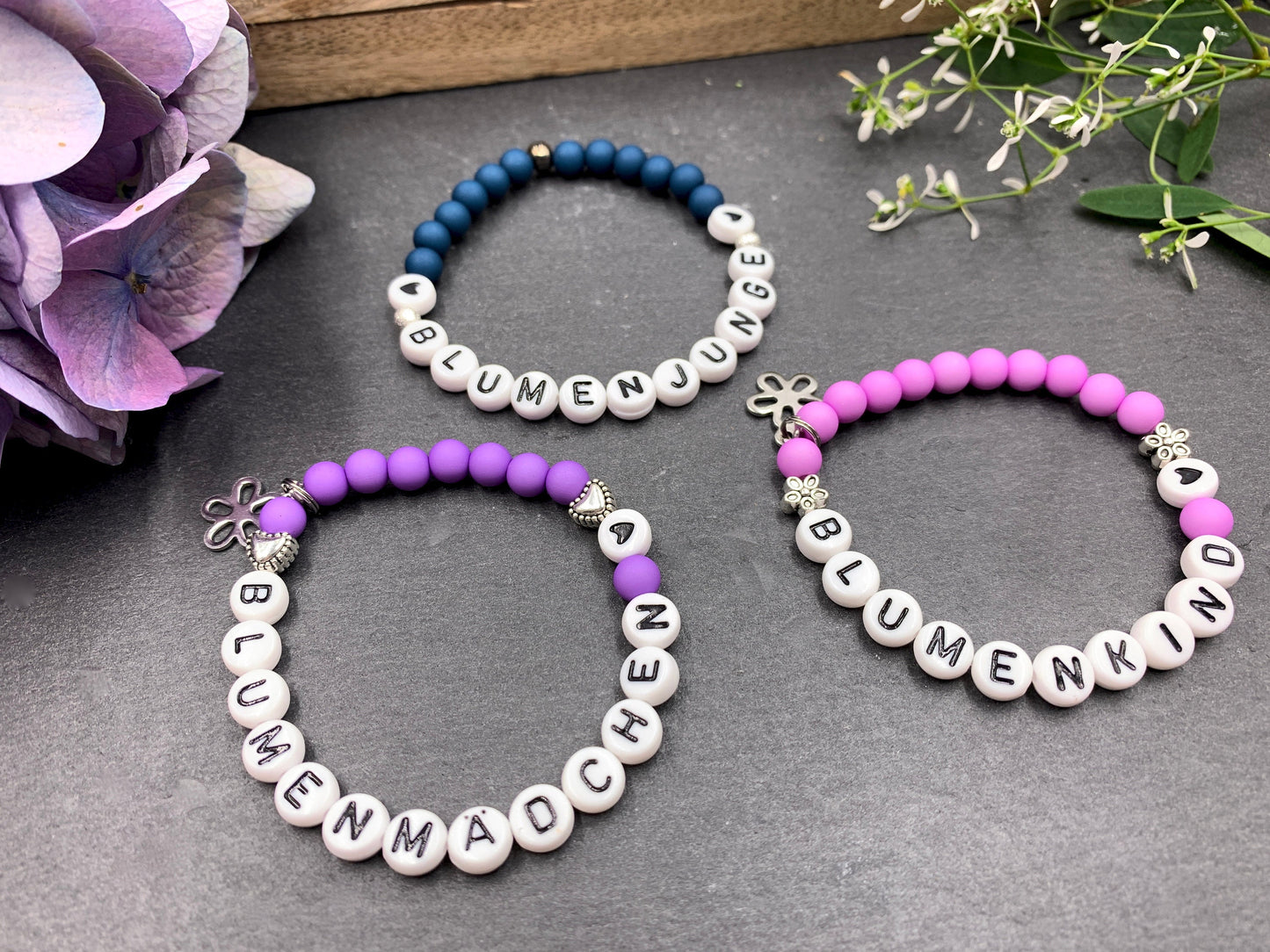 Armband Blumenjunge Acryl Petrol - Geschenk Blumenkind Blumenmädchen Ringjunge Andenken Team Braut Hochzeit - viele Farben