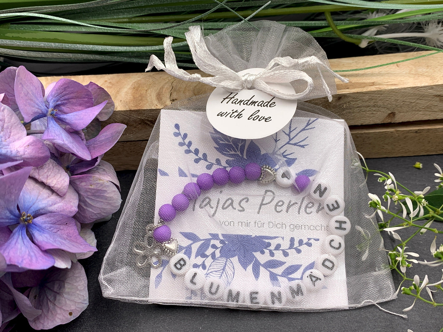 Armband Blumenmädchen Flieder - Acrylperlen 6 mm - Geschenk Blumenkind Blumenjunge - Kinder und Hochzeit- Wunschfarbe - personalisierbar