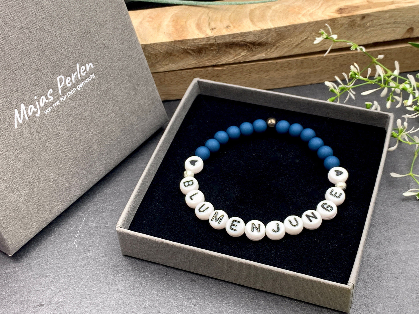 Armband Blumenjunge Acryl Petrol - Geschenk Blumenkind Blumenmädchen Ringjunge Andenken Team Braut Hochzeit - viele Farben