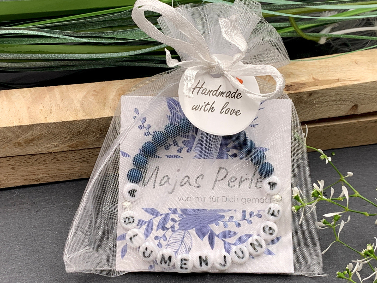Armband Blumenjunge Acryl Petrol - Geschenk Blumenkind Blumenmädchen Ringjunge Andenken Team Braut Hochzeit - viele Farben