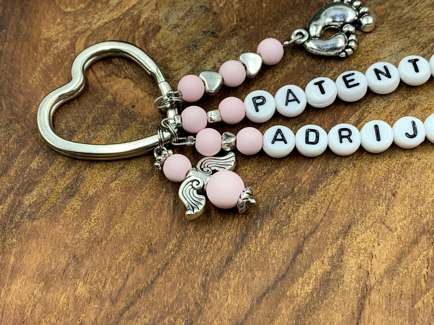 Schlüsselanhänger Patentante Rosa - Geschenk Frage Patenschaft Taufgeschenk - Viele Farben - Edelsteine möglich - personalisierbar