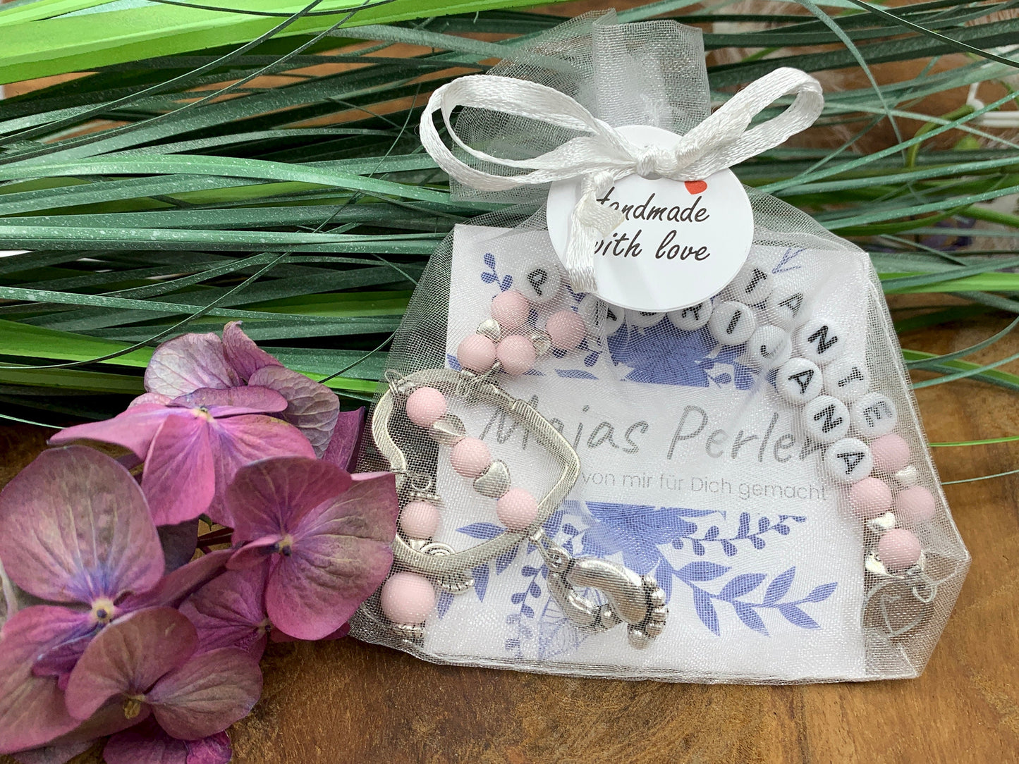 Schlüsselanhänger Patentante Rosa - Geschenk Frage Patenschaft Taufgeschenk - Viele Farben - Edelsteine möglich - personalisierbar