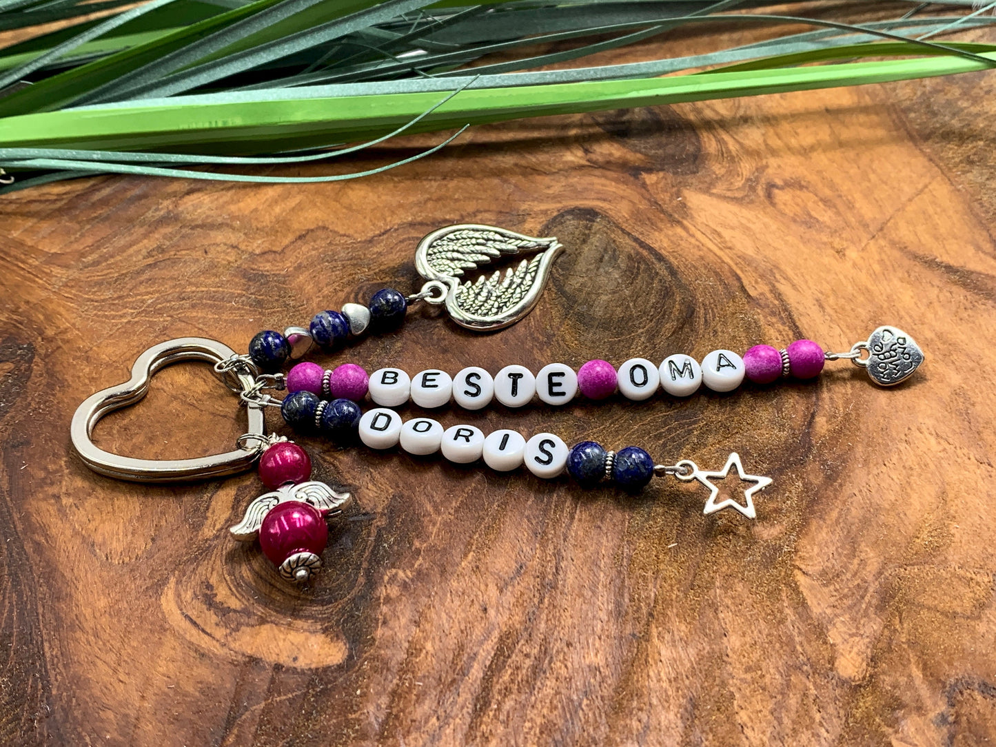 Schlüsselanhänger Beste Oma und Name Edelsteine echt wählbar -  Geschenk für Oma zur Geburt Enkelkind - personalisierbar