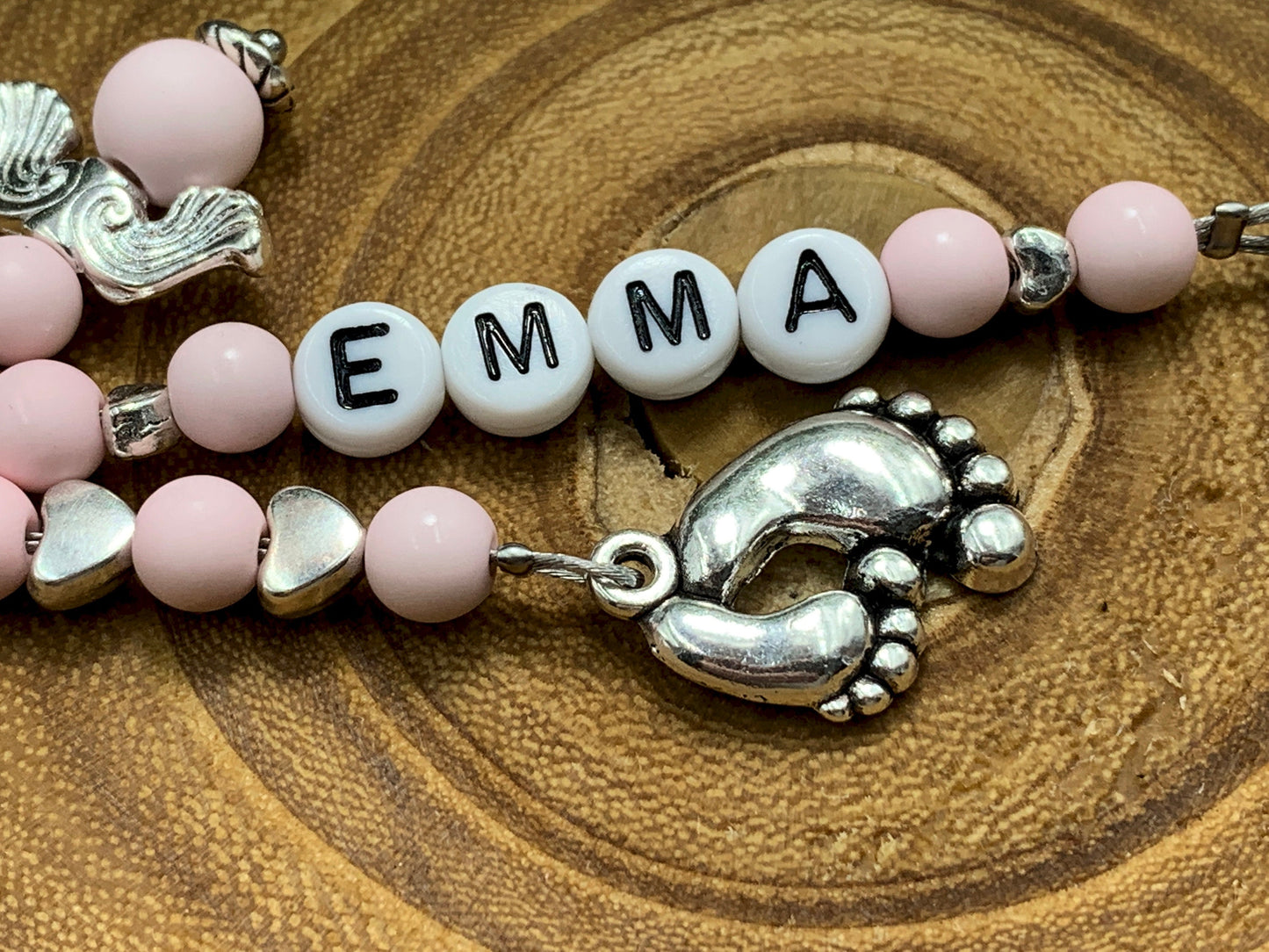 Schlüsselanhänger Name Emma Perlen Acryl Rosa - Geschenk Mutter Großmutter Geburt Taufe Liebe - personalisierbar - echte Edelsteine möglich