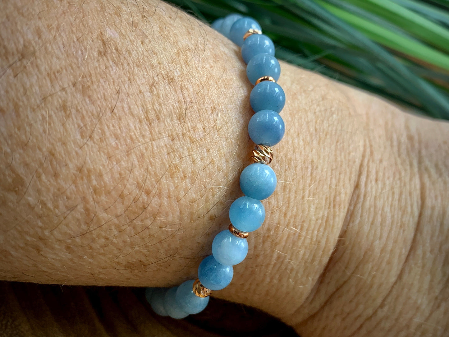 Armband Aquamarin Roségold plated - Glücksarmband - Geburtsstein März - Apatit Turmalin Mondstein uvm. - Geschenk Freundin Liebe Mut