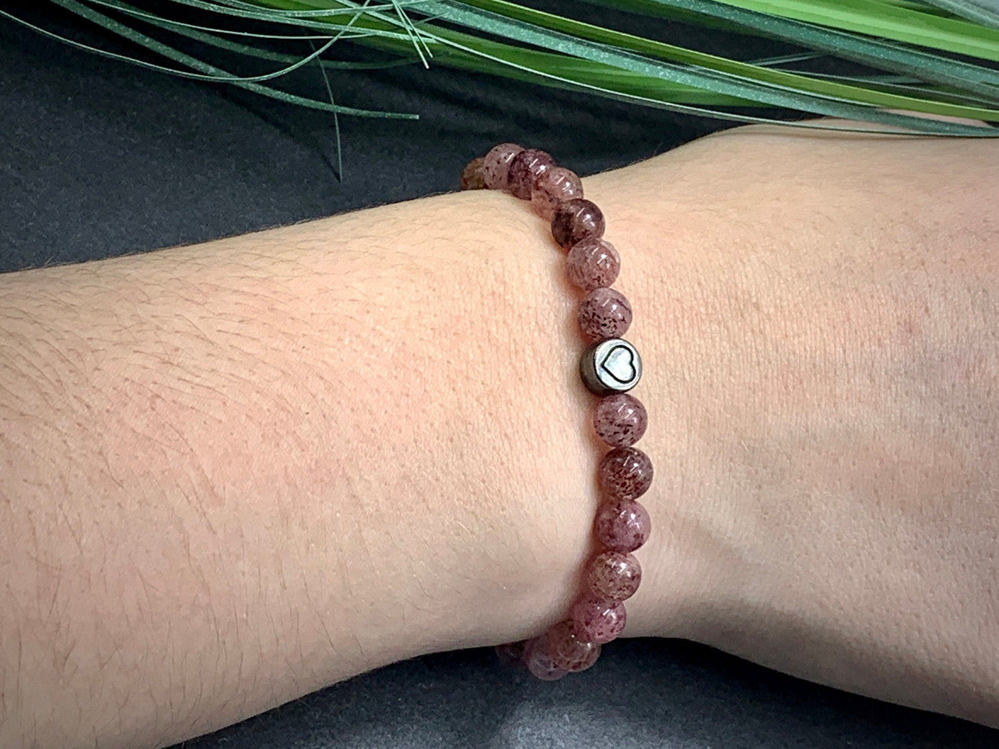 Armband Erdbeerquarz echter Naturstein mit Herz DQ - Silber Gold Roségold Gunmetal - spirituelles Armband - Geschenk Liebe Glück Freundin