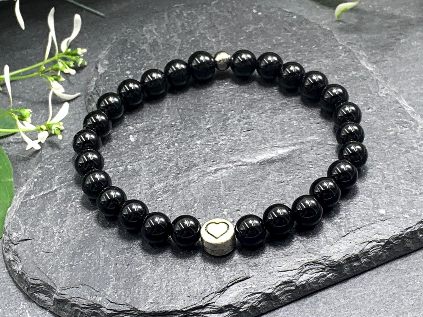 Armband Turmalin echter Naturstein mit Herz DQ - Silber Gold Roségold Gunmetal - spirituelles Armband - starker Schutzstein