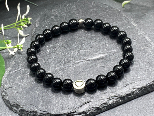 Armband Turmalin echter Naturstein mit Herz DQ - Silber Gold Roségold Gunmetal - spirituelles Armband - starker Schutzstein